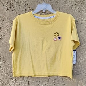 Champion Yellow Happy Face Cropped Short Sleeve T-shirt